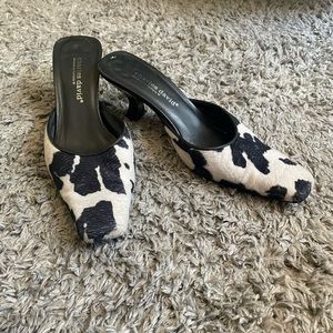 Charles David Cow Fur Kitten Heel Mules